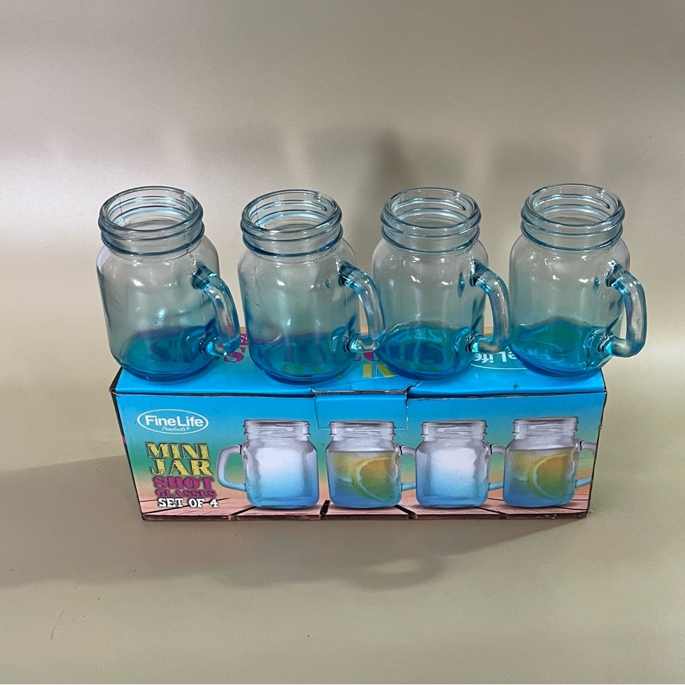 *NWT FineLife Mini Jar Blue Shot Glasses Set of 4